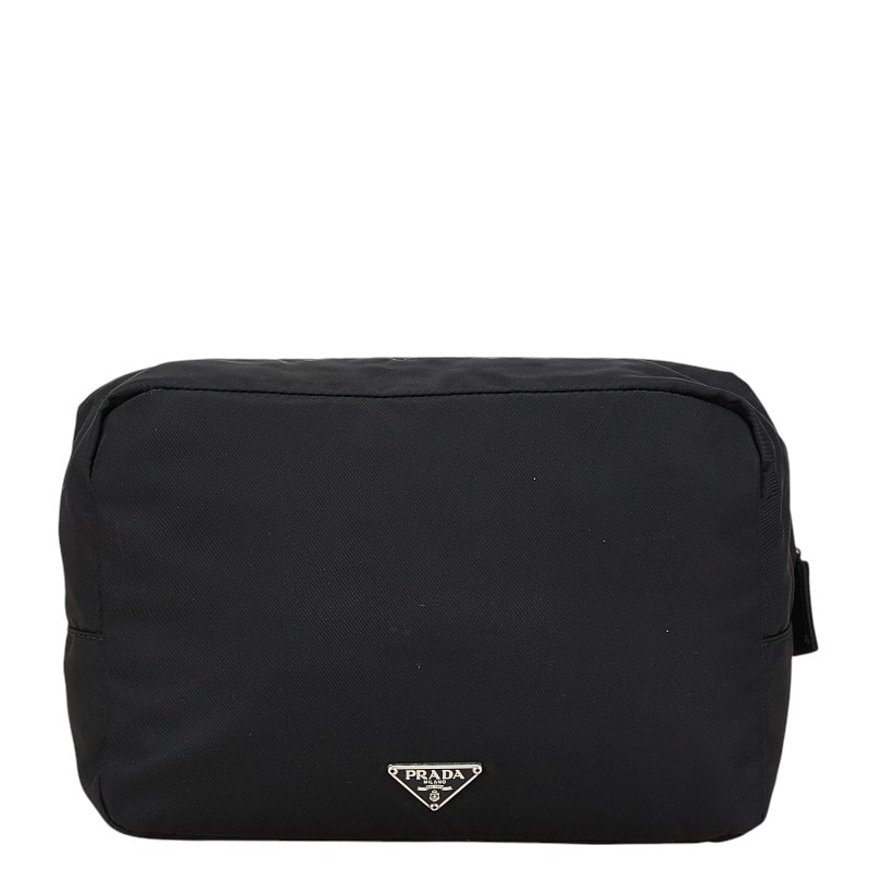 プラダ 三角ロゴプレート ポーチ ブラック ナイロン レディース PRADA 【中古】