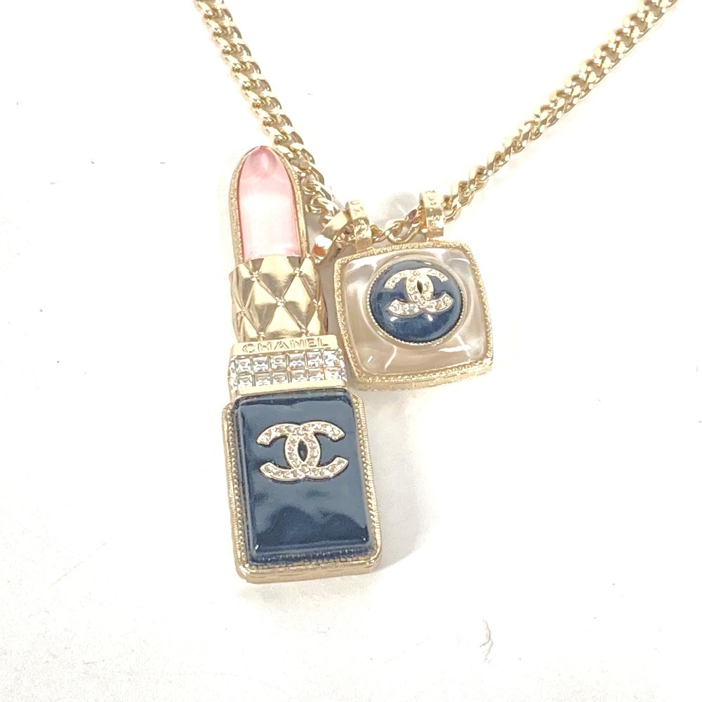 シャネル CHANEL CC ココマーク ラインストーン 口紅 リップ 22C ロングネックレス アクセサリー チェーン ネックレス メタル ゴールド 未使用