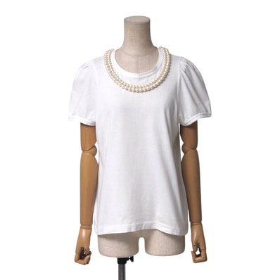 robe de chambre COMME des GARCONS ローブドシャンブルコムデギャルソン 半袖Tシャツ AD2000 パール装飾 ギャザーショルダー コットン クルーネック ブランド古着【中古】20250822/RA5850