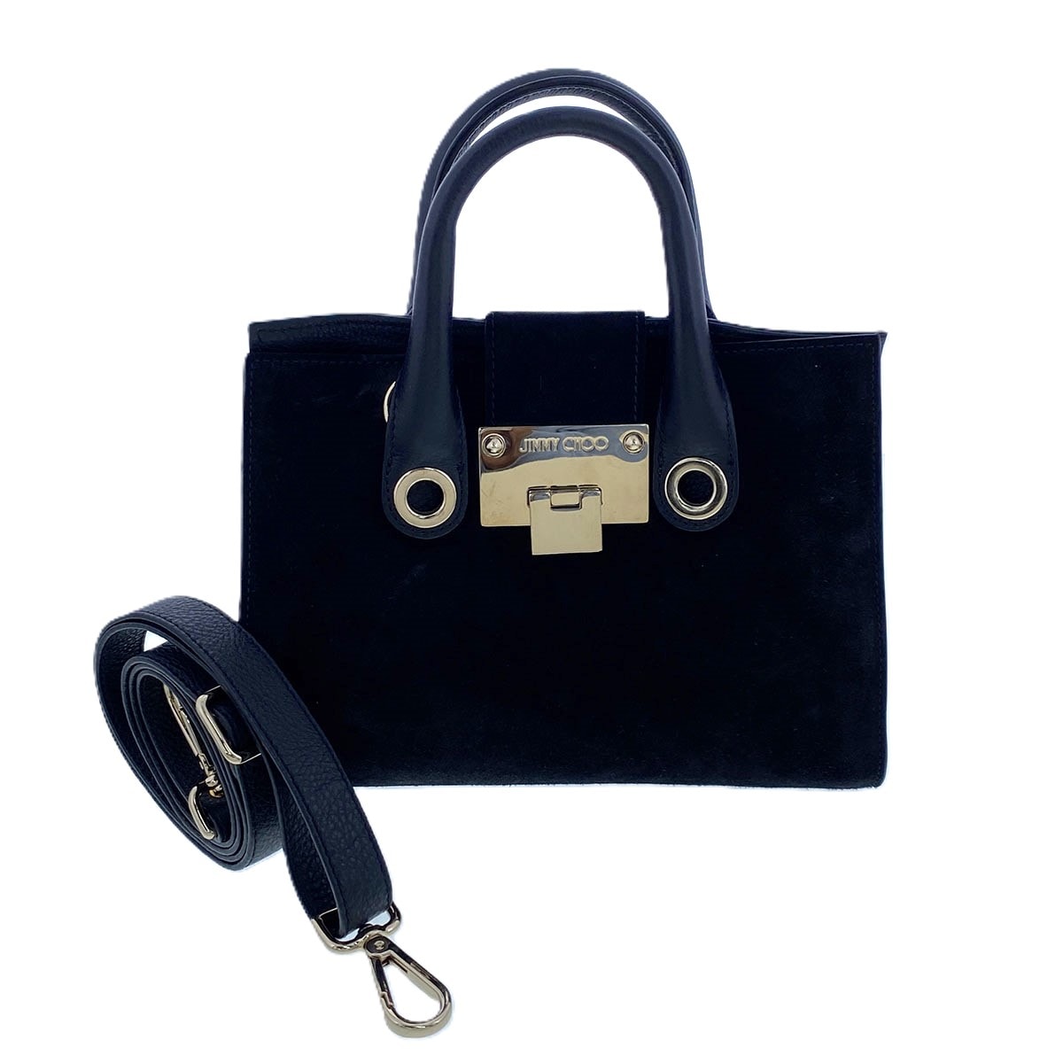 JIMMY CHOO ジミーチュウ スエード 2wayショルダーバッグ ハンドバッグ スウェード ブラック シルバー金具  レディース【中古】