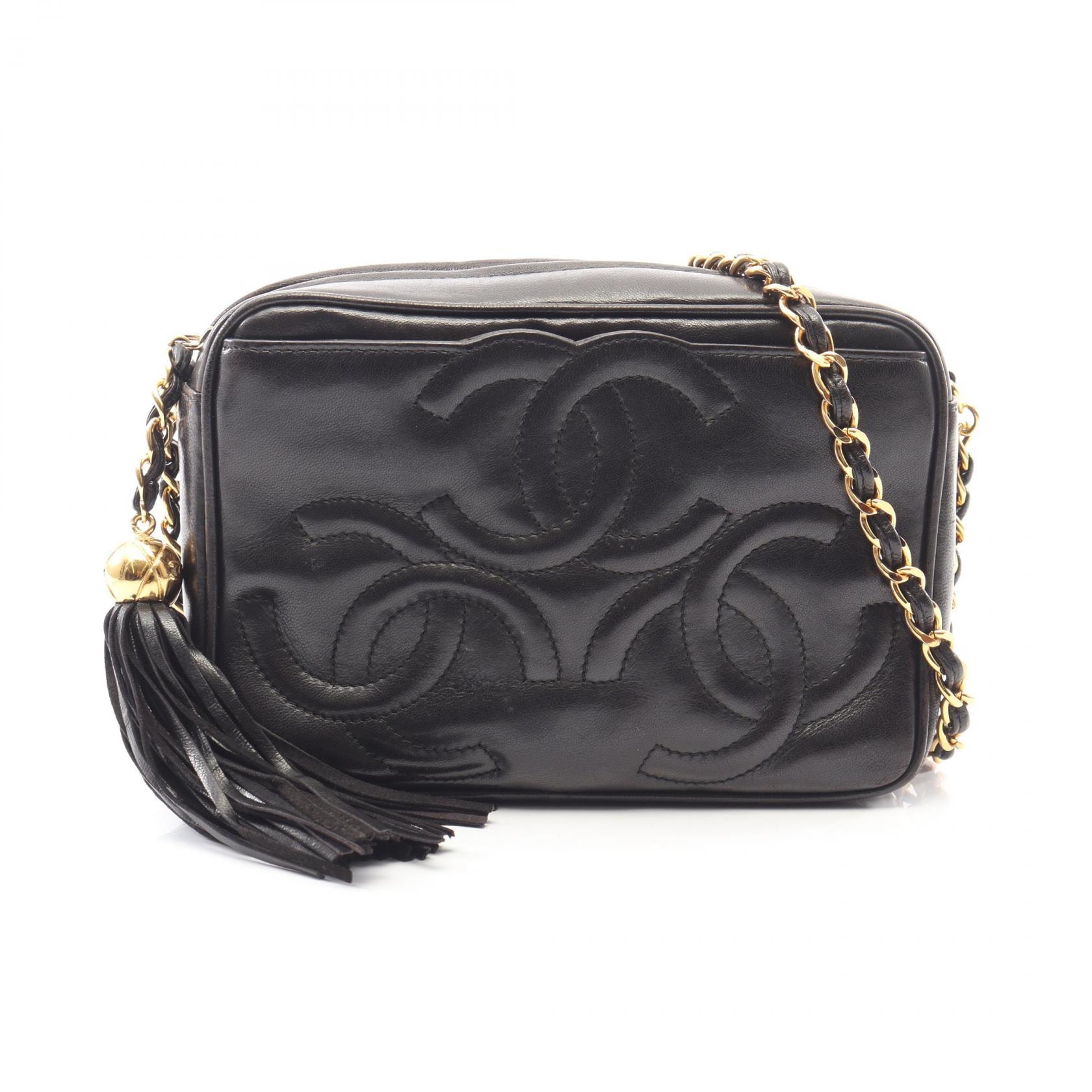 シャネル CHANEL トリプルココマーク タッセル ショルダーバッグ バッグ ラムスキン(羊革) レディース ブラック系 【中古】