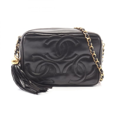 シャネル CHANEL トリプルココマーク タッセル ショルダーバッグ バッグ ラムスキン(羊革) レディース ブラック系 【中古】