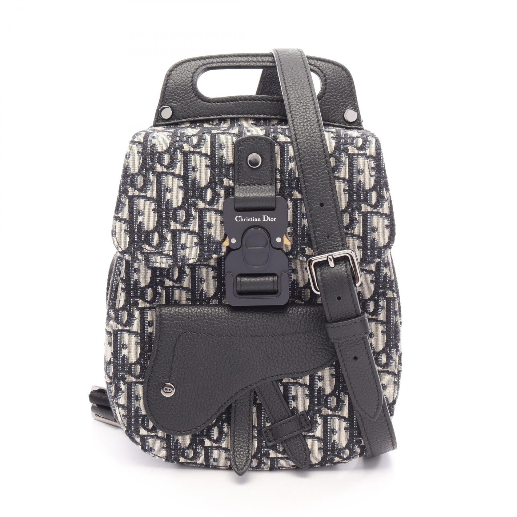 ディオール Dior ギャロップ オブリーク 2WAY リュックサック バックパック バッグ キャンバス レザー メンズ ベージュ系 / ネイビー系 / ブラック系 【中古】