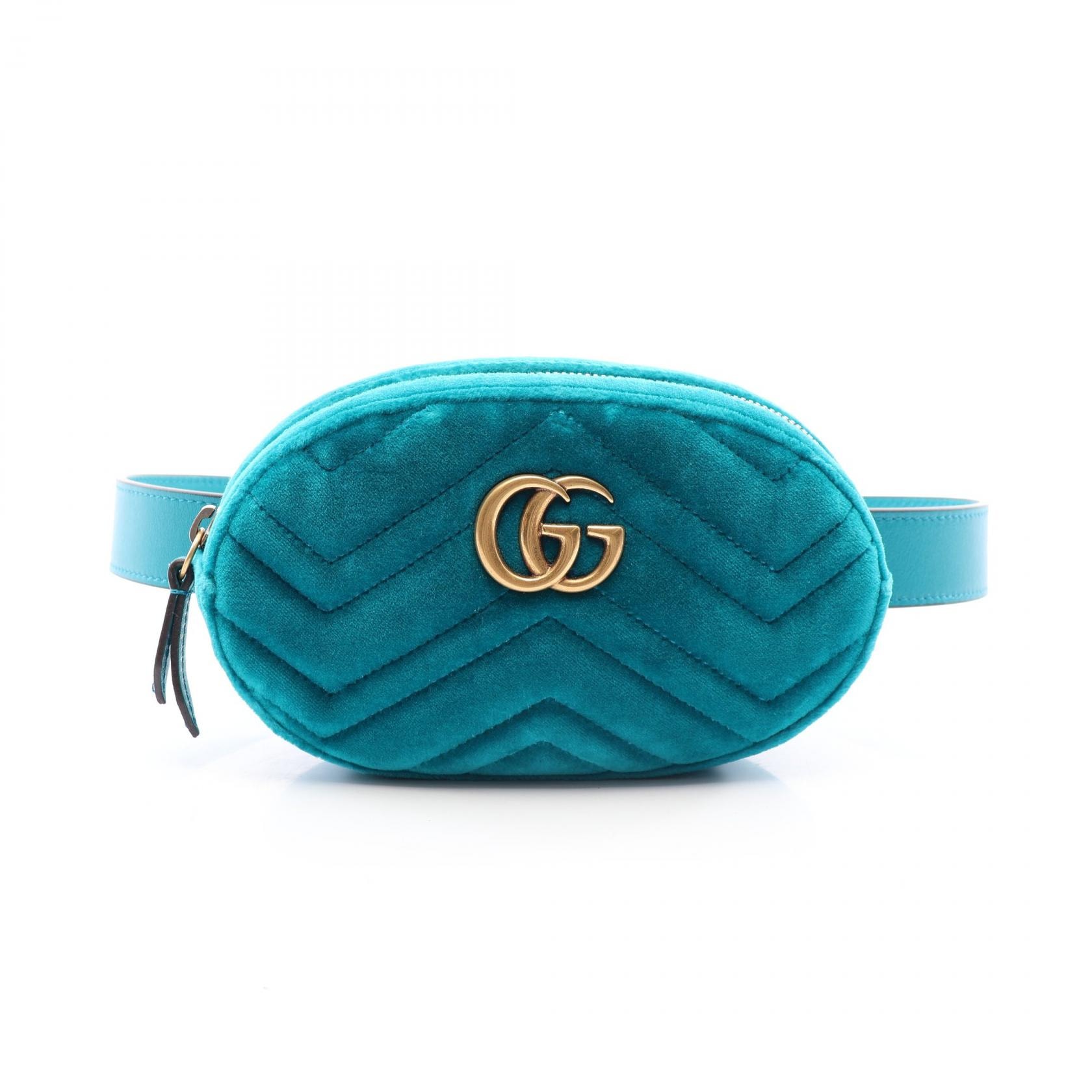 グッチ GUCCI GGマーモント ウエストバッグ バッグ ファブリック レザー レディース グリーン系 476434 【中古】