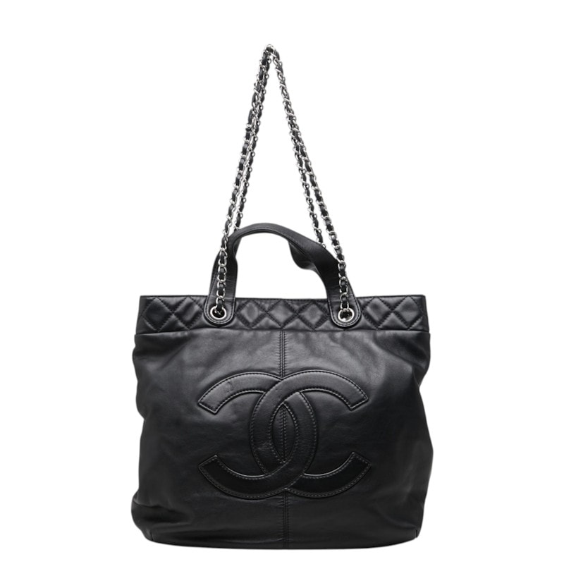 シャネル ココマーク ハンドバッグ チェーン トートバッグ ブラック ラムスキン レディース CHANEL 中古