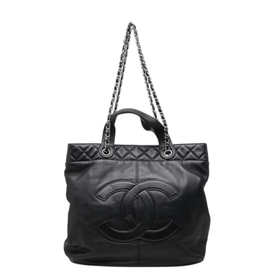 シャネル ココマーク ハンドバッグ チェーン トートバッグ ブラック ラムスキン レディース CHANEL 中古