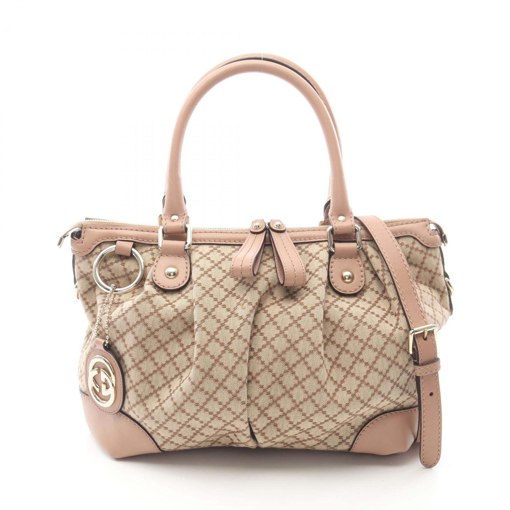 グッチ GUCCI スーキー ディアマンテ 2WAY ハンドバッグ バッグ キャンバス レザー レディース ベージュ系 / ピンク系 247902 【中古】
