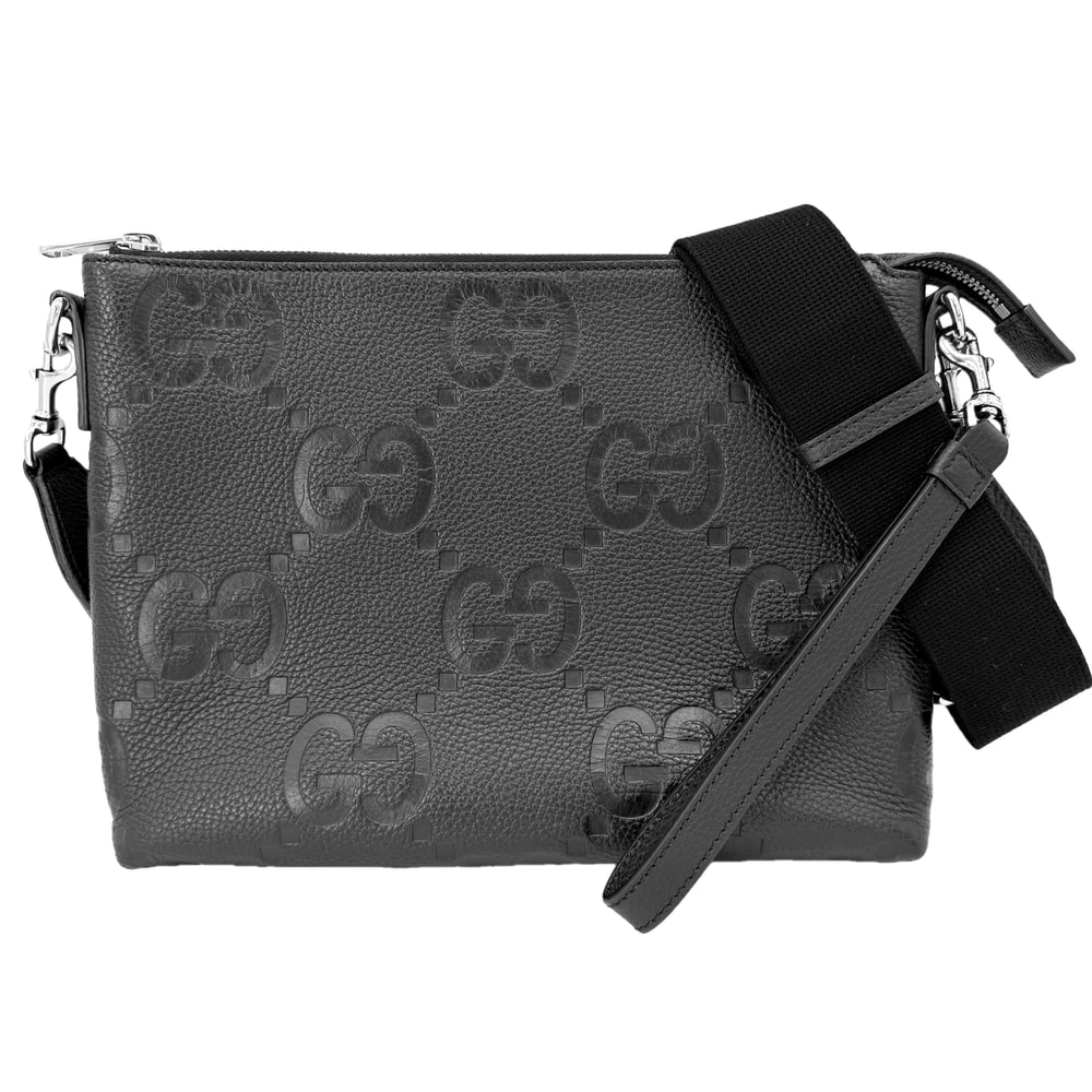 GUCCI グッチ ショルダーバッグ ジャンボGG ミディアム メッセンジャー 2WAY クラッチバッグ 肩掛け 斜め掛け セカンドバッグ 696009 レザー ブラック 黒 シルバー金具 メンズ【中古品】
