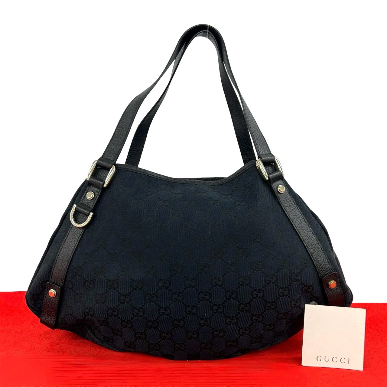 GUCCI グッチ GG 柄 ロゴ キャンバス レザー トートバッグ ネイビー
91470