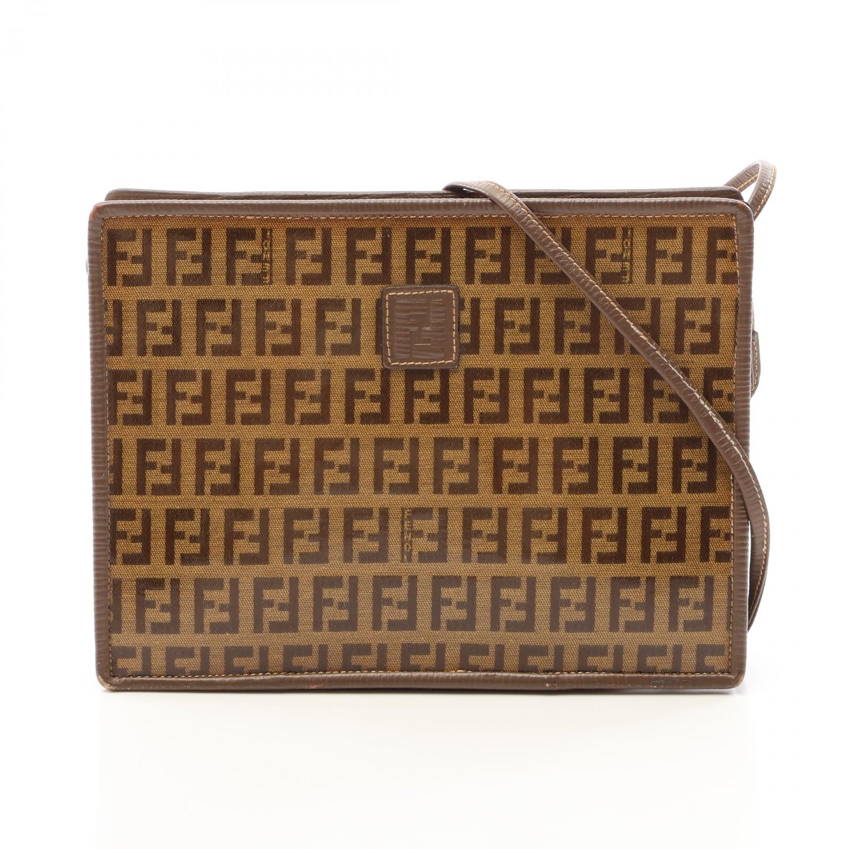 フェンディ FENDI ズッキーノ ショルダーバッグ バッグ PVCコーティングキャンバス レザー レディース ベージュ系 / グレー系 【中古】