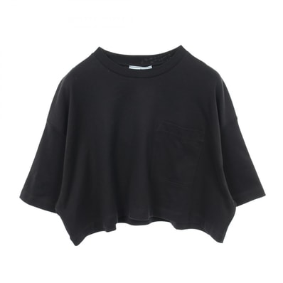 プラダ PRADA クロップド 半袖Tシャツ 衣料品 トップス コットン レディース ブラック系 【中古】