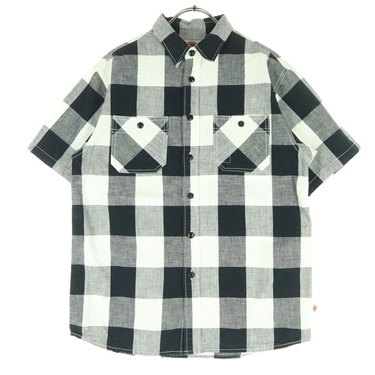 Dickies ディッキーズ コットン ブロックチェック柄 半袖 ワークシャツ M ブラック系