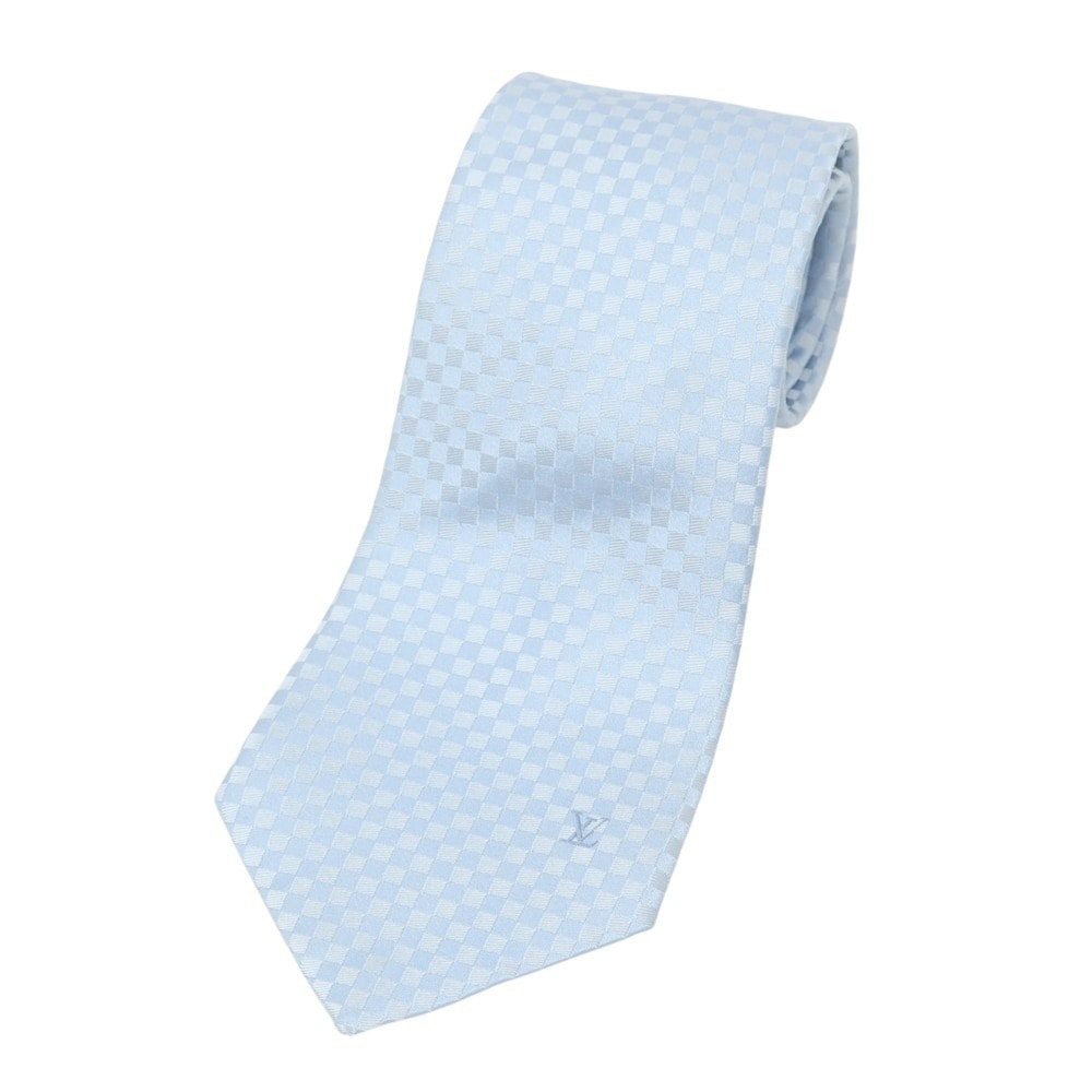 【中古】ルイ ヴィトン LOUIS VUITTON シルク チェック柄ネクタイ ライトブルー【メンズ】