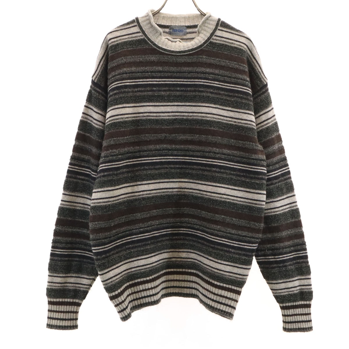 KENZO ケンゾー 90s オールド ボーダー柄 長袖 セーター F チャコールグレー ニット