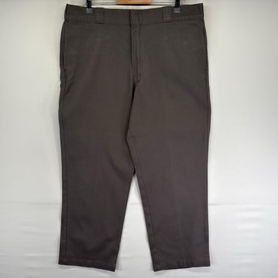 古着 ディッキーズ Dickies パンツ 874 ストレート センタープレス ジップ チノパン ワンポイントロゴ w38 L30 グレー系 メンズ