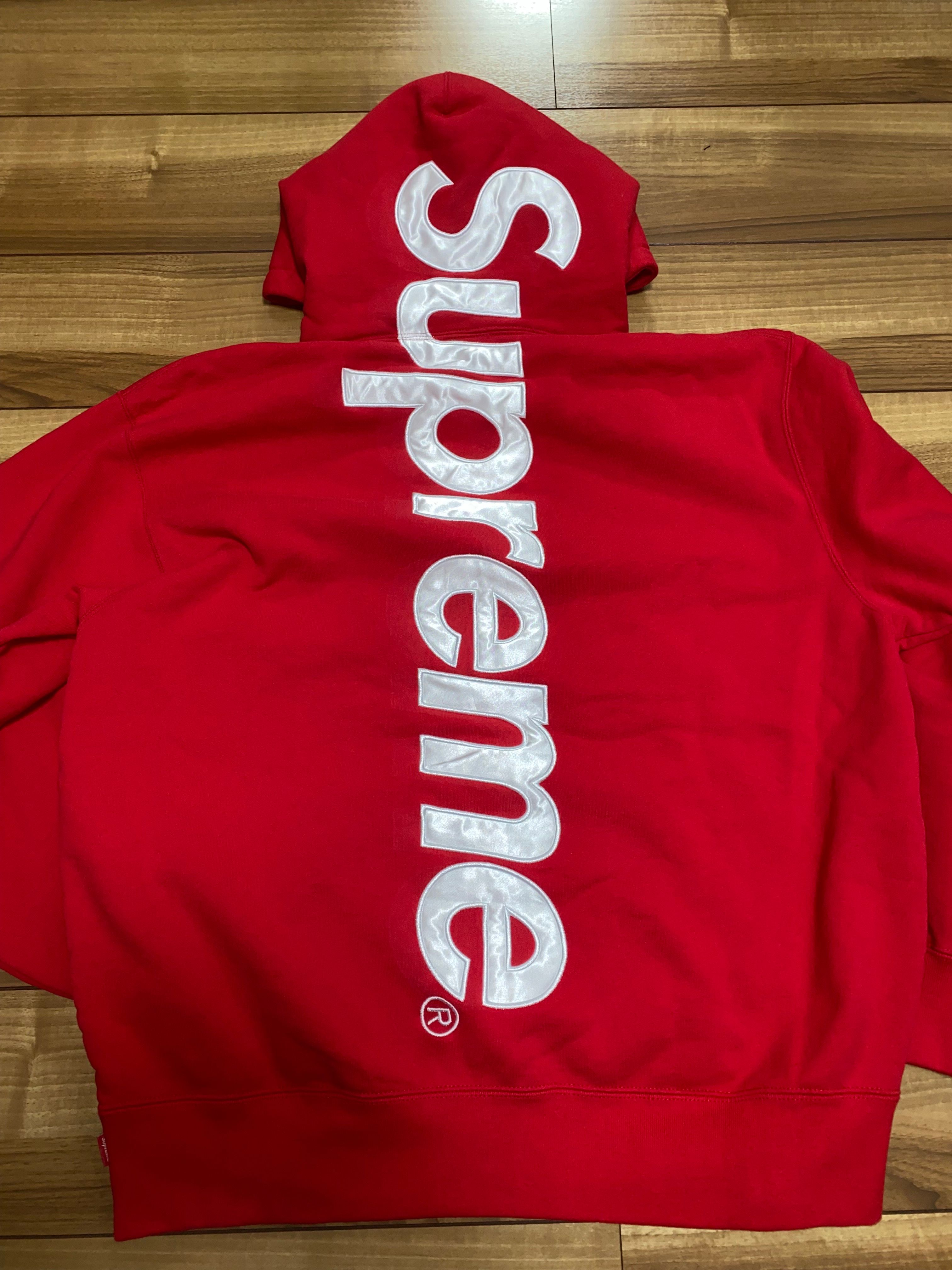 Supreme Satin Applique Hooded Sweatshirt "Red"