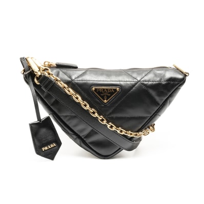 プラダ PRADA ナッパレザー キルティング トライアングル ショルダーバッグ【中古】