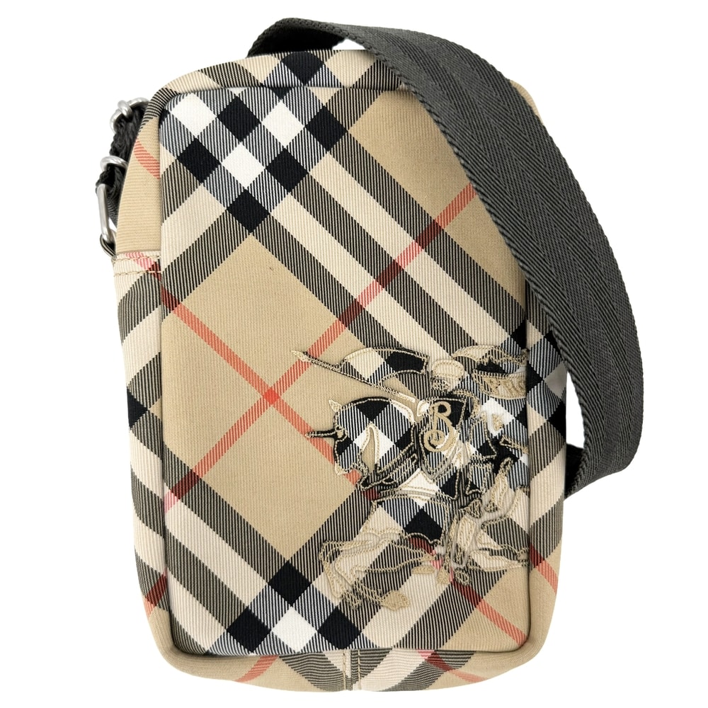 BURBERRY バーバリー ショルダーバッグ フォンバッグ 肩掛け 斜め掛け ポリエステル    ベージュ シルバー金具 メンズ 美品【中古品】