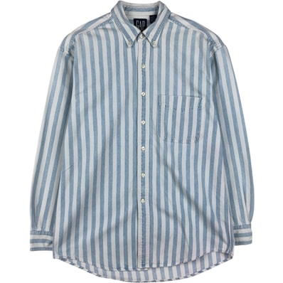 古着 90年代 ギャップ GAP オールドギャップ ストライプ柄 長袖 デニムシャツ メンズM相当 ヴィンテージ/eaa646657