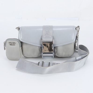 PRADA Pocket Nylon & Brushed Leather Bag "Blue"