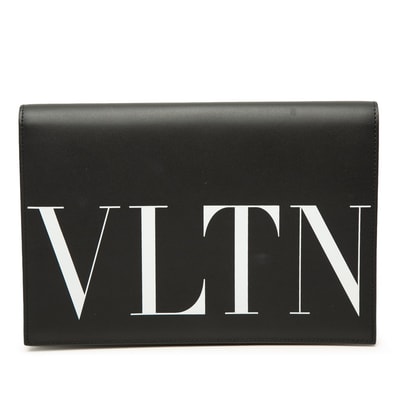 ヴァレンティノ ロゴプリント クラッチバッグ セカンドバッグ ブラック レザー メンズ レディース VALENTINO 中古