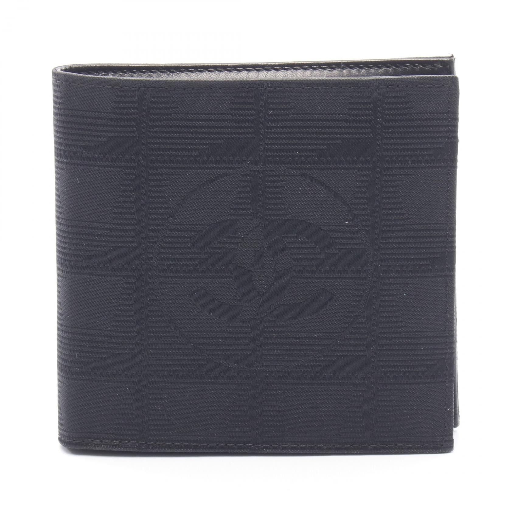 シャネル CHANEL ニュートラベルライン 二つ折り財布 財布 レザー ナイロンキャンバス レディース ブラック系 【中古】
