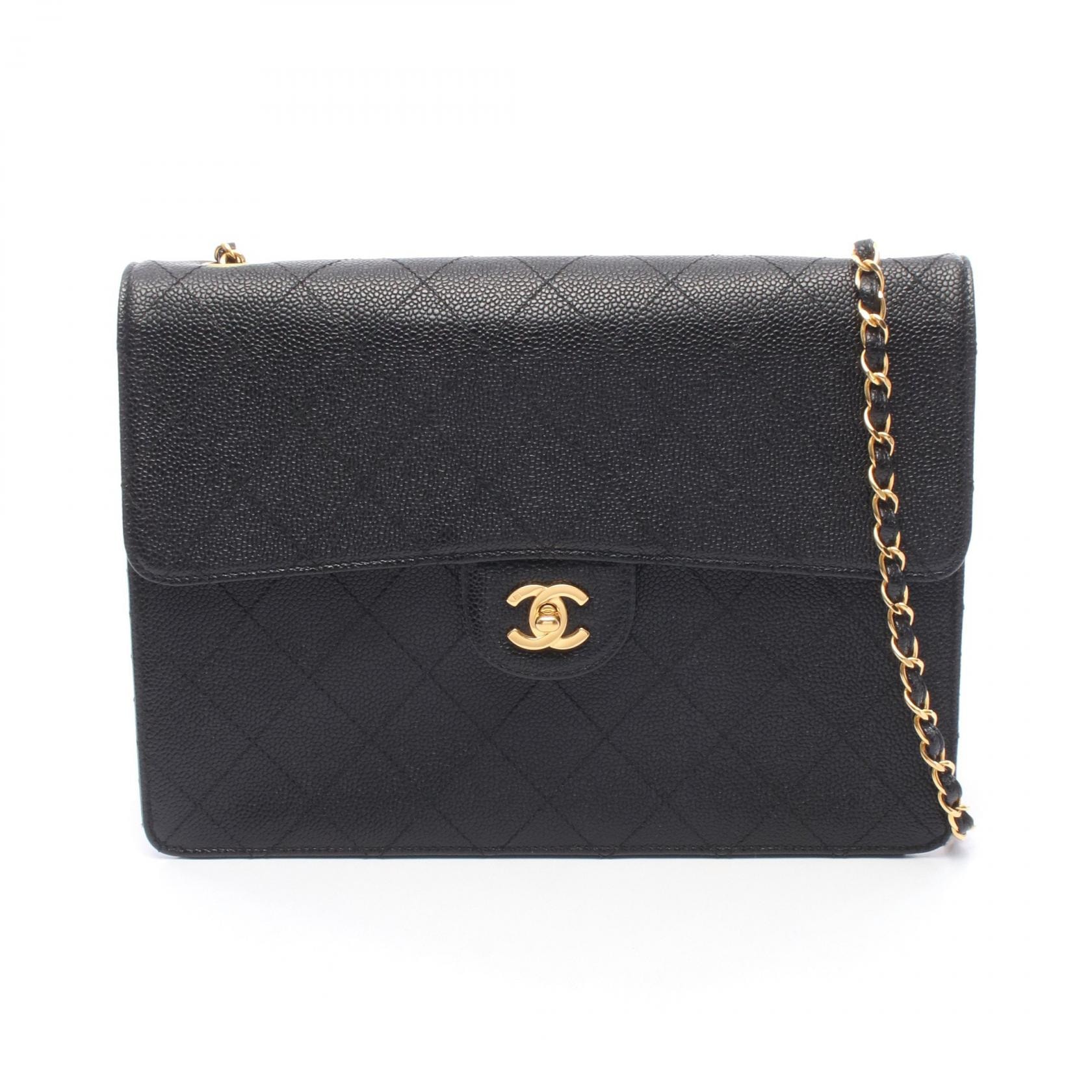シャネル CHANEL デカマトラッセ 30 シングルフラップ ショルダーバッグ バッグ カーフ(牛革) レディース ブラック系 【中古】