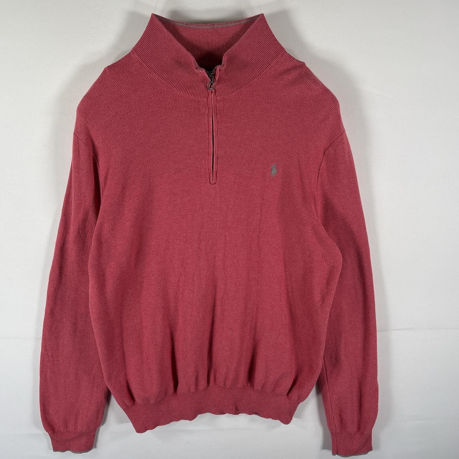 古着 ポロ・ラルフローレン POLO RALPH LAUREN セーター ハーフジップ コットンニット トレーナー ワンポイント 14041  ピンク メンズ