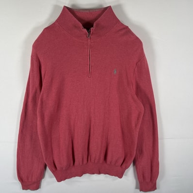 古着 ポロ・ラルフローレン POLO RALPH LAUREN セーター ハーフジップ コットンニット トレーナー ワンポイント 14041 ピンク メンズ