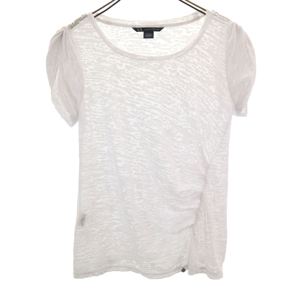 ARMANI EXCHANGE アルマーニエクスチェンジ 総柄 フレンチスリーブ シアー カットソー XS ホワイト