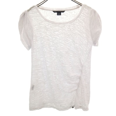 ARMANI EXCHANGE アルマーニエクスチェンジ 総柄 フレンチスリーブ シアー カットソー XS ホワイト