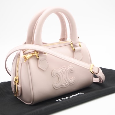 極美品 CELINE セリーヌ カーフスキン キュイル トリオンフ ミニ ボストンバッグ 10P043ESM ショルダーバッグ ピンク カーフレザー レディース