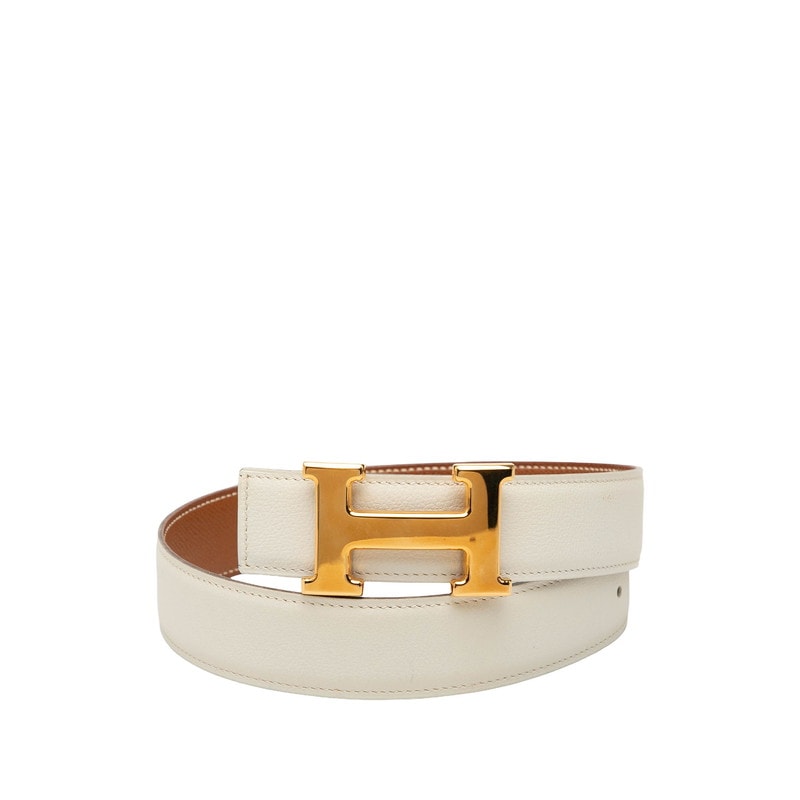 エルメス コンスタンス Hバックル リバーシブルベルト ○Z刻印 ホワイト ブラウン ゴールド クシュベル ヴォーグレネ レディース HERMES 中古