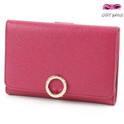 BVLGARI ブルガリ ロゴ 三つ折り財布 レッド ピンク レザー 未使用