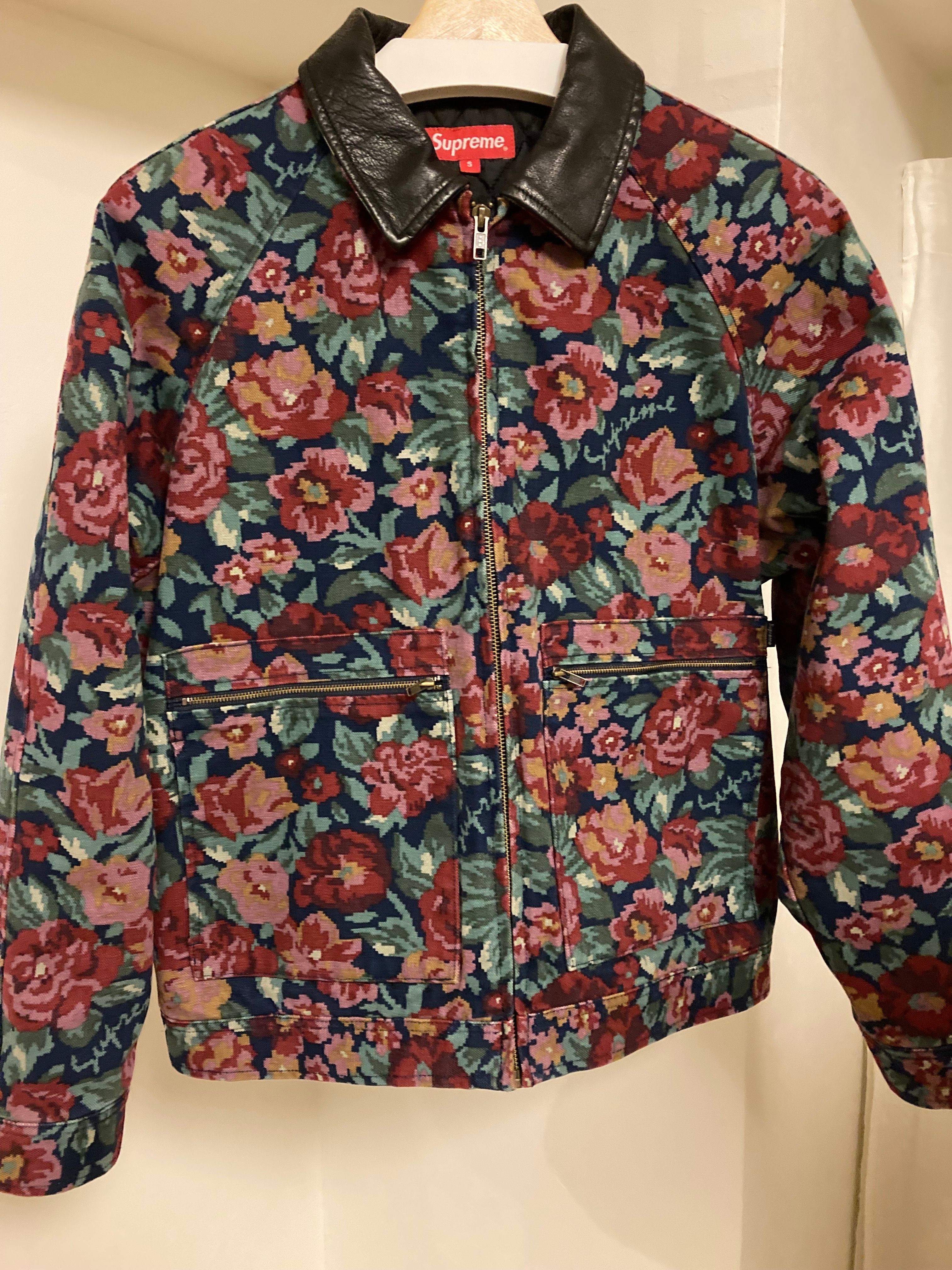 Supreme Leather Collar Work Jacket "Digi Floral"
