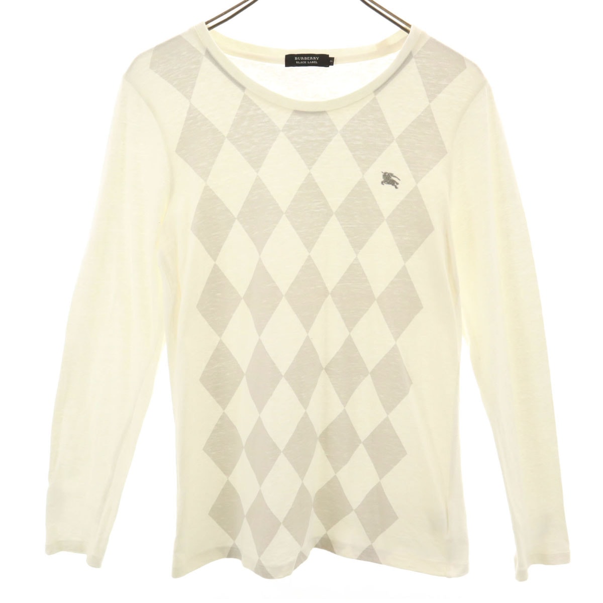 BURBERRY BLACK LABEL バーバリーブラックレーベル 日本製 ダイヤ柄 長袖 Tシャツ 2 ホワイト 三陽商会 ロンT