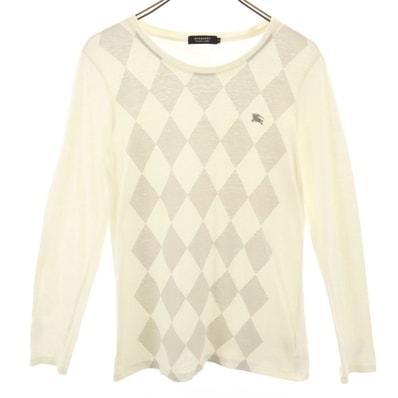 BURBERRY BLACK LABEL バーバリーブラックレーベル 日本製 ダイヤ柄 長袖 Tシャツ 2 ホワイト 三陽商会 ロンT