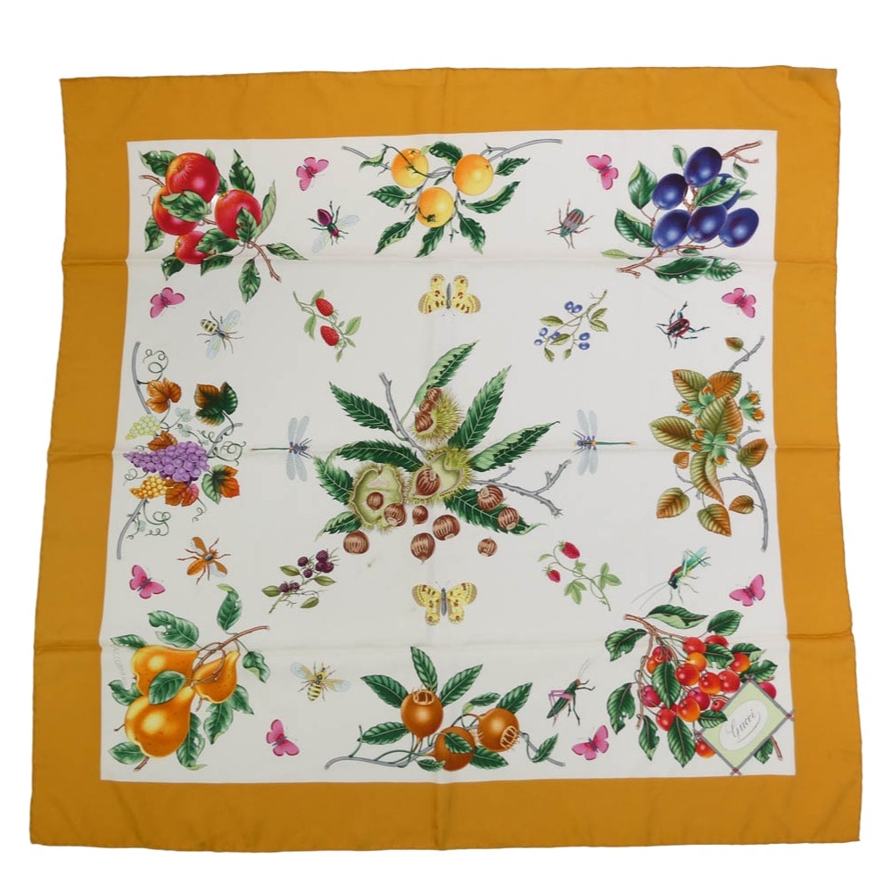 GUCCI グッチ その他アクセサリー 果物 総柄 大判 スカーフ オフホワイト系【中古】