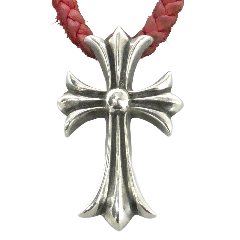 Chrome Hearts Small CH Cross Leather Braid W Bolo Tip Necklace "Silver"