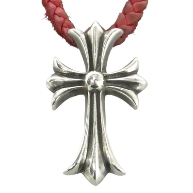 Chrome Hearts Small CH Cross Leather Braid W Bolo Tip Necklace "Silver"