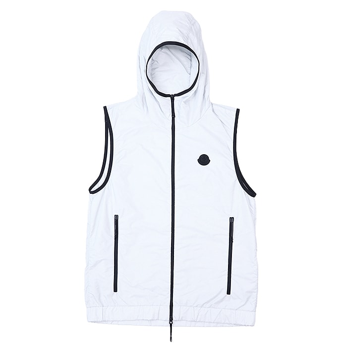 美品 モンクレール 2023年製 ナイロン ジップアップ フーディー ベスト メンズ ライトグレー ブラック 1 MONCLER