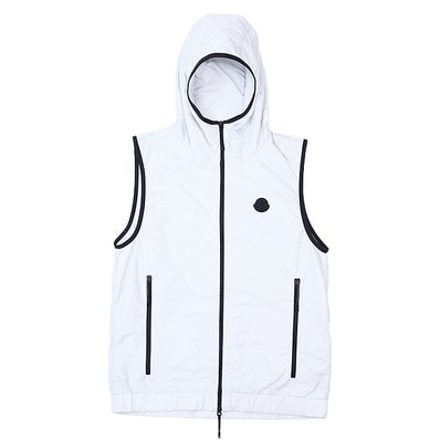 美品 モンクレール 2023年製 ナイロン ジップアップ フーディー ベスト メンズ ライトグレー ブラック 1 MONCLER