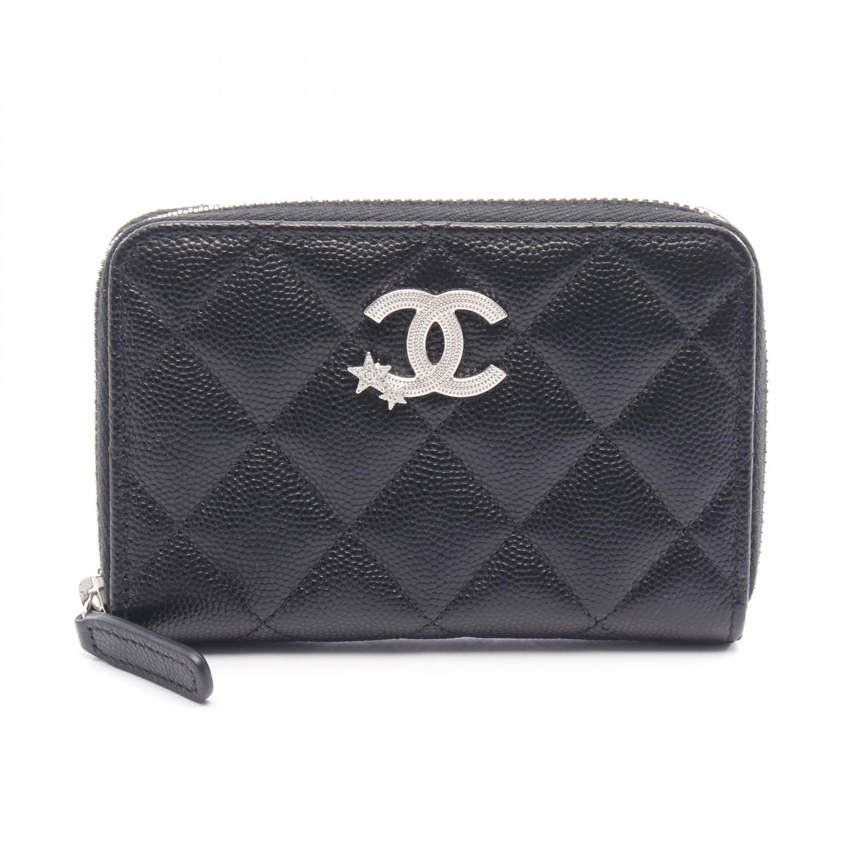 シャネル CHANEL マトラッセ ココマークスター ラウンド財布 財布 カーフ(牛革) レザー レディース ブラック系 AP3428 【中古】