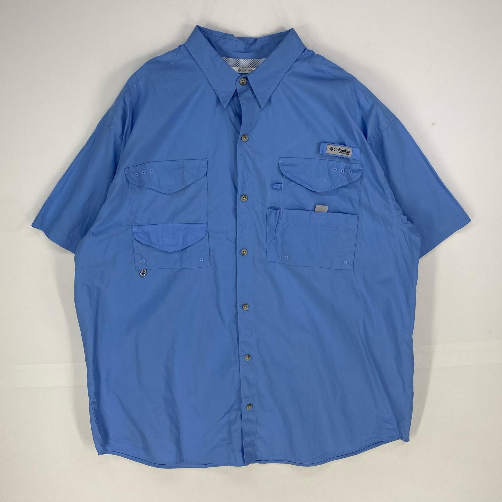 古着 コロンビア Columbia 半袖シャツ ボタンダウン PFG フィッシング アウトドア ショートスリーブ XL  ブルー系 メンズ