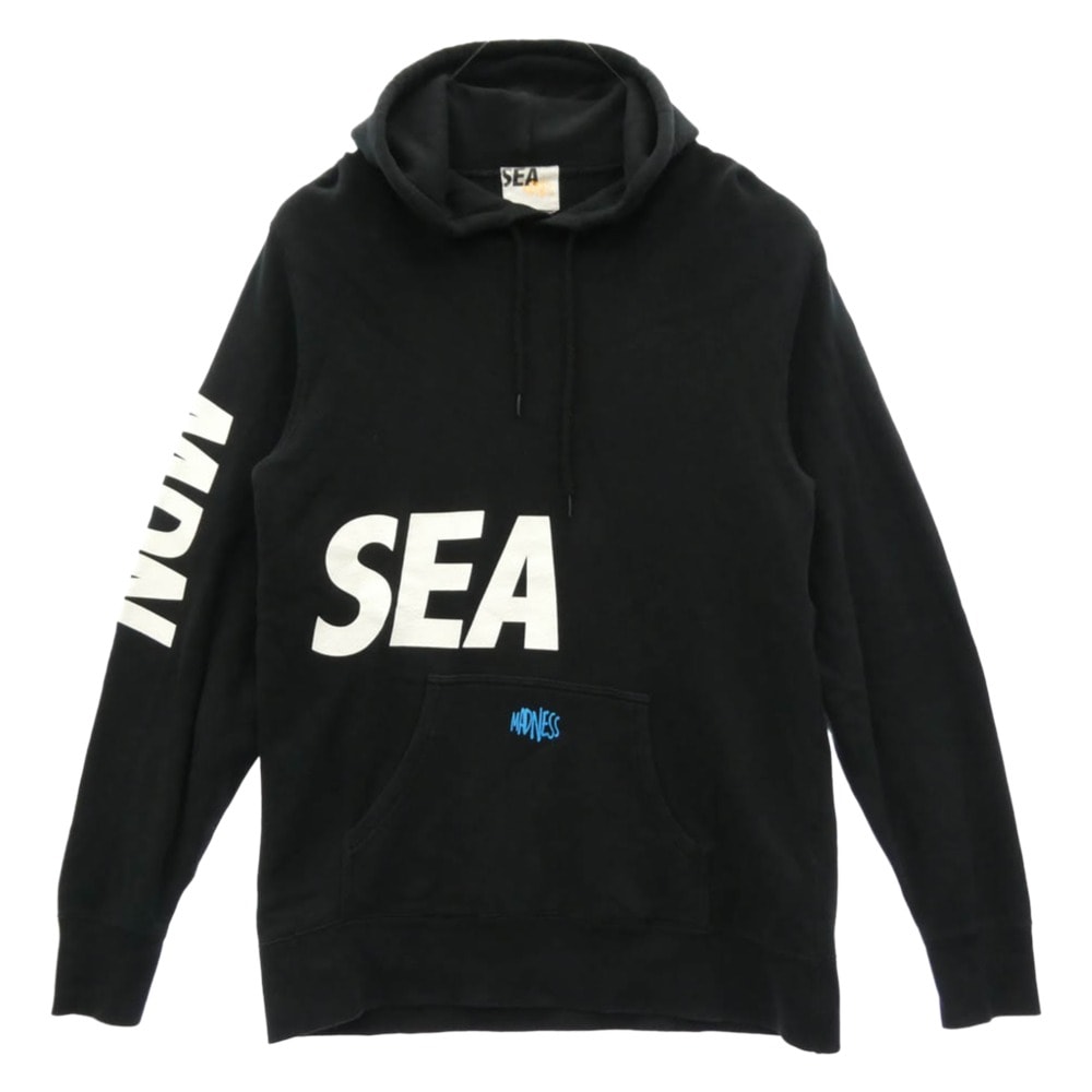 WIND AND SEA ウィンダンシー パーカー 19SS WDS-CS-99 MADNESS PULLOVER PARKA マッドネス プルオーバー ロゴ プリント パーカー フーディー ブラック系 L【中古】