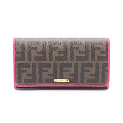 フェンディ FENDI ズッカ 二つ折り長財布 財布 レザー PVCコーティングキャンバス レディース ブラウン系 / ブラック系 / ピンク系 8M0298 【中古】
