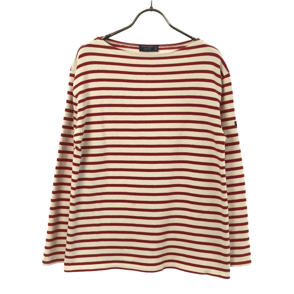 SAINT JAMES セントジェームス フランス製 ボーダー 長袖 ボートネック バスクシャツ SM ホワイト×レッド ロンT