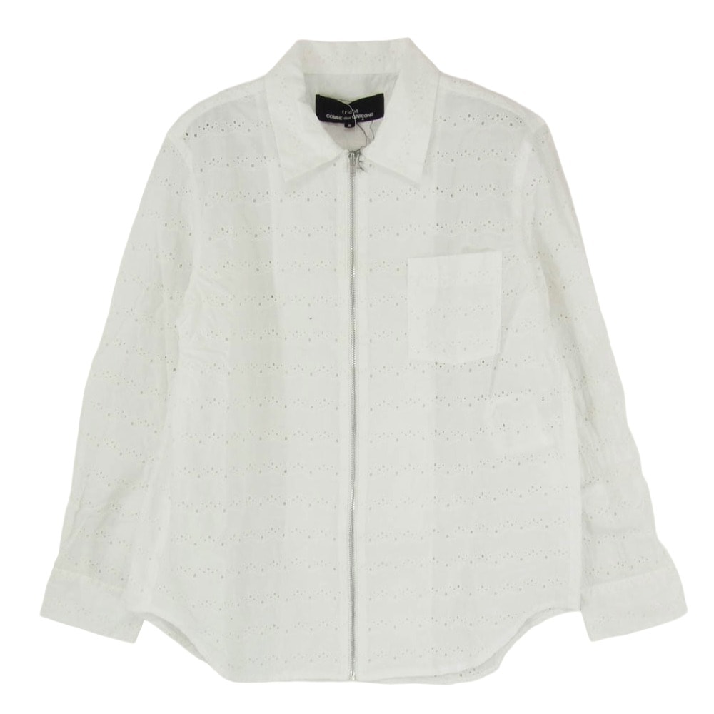 tricot COMME des GARCONS トリココムデギャルソン ブラウス AD2020 TG-B007 カットワーク フルジップ ジップアップ 長袖 シャツ ジャケット ホワイト系 S【中古】