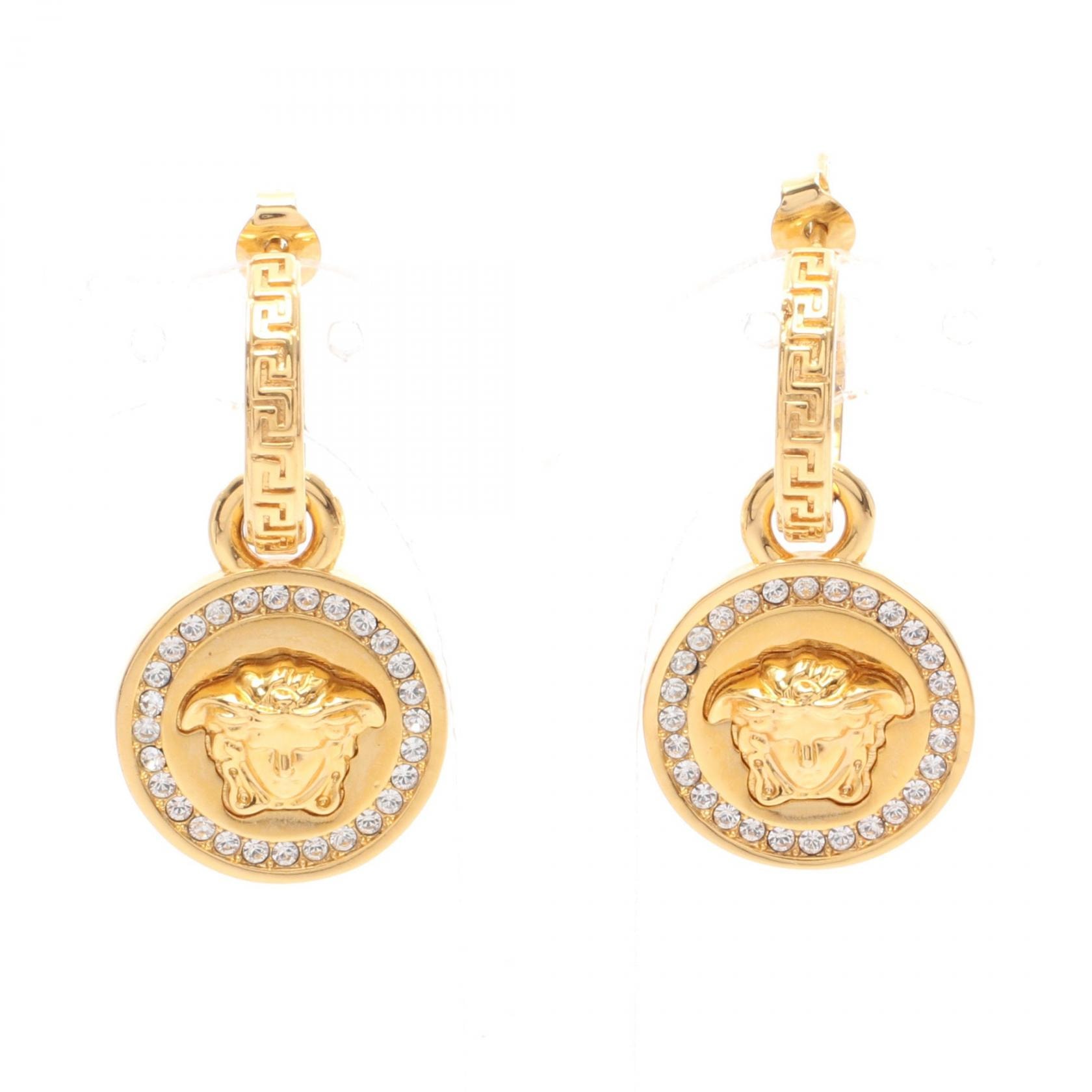 ヴェルサーチ VERSACE メデューサ サークル ピアス ジュエリー GP(ゴールドメッキ) ラインストーン レディース ゴールド系 / クリア系 【中古】