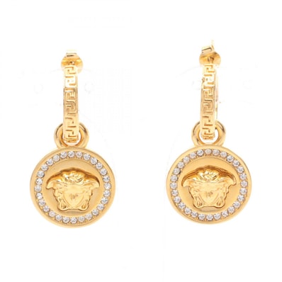 ヴェルサーチ VERSACE メデューサ サークル ピアス ジュエリー GP(ゴールドメッキ) ラインストーン レディース ゴールド系 / クリア系 【中古】